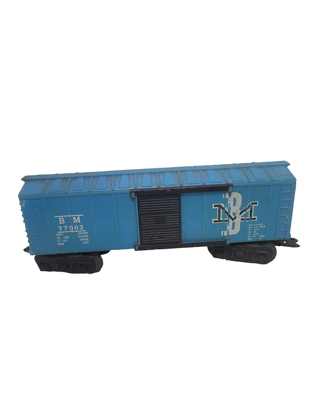 Marx 77003 Boston Maine BM O Gauge Blue Plastic Boxcar Vintage Toy Train 8in